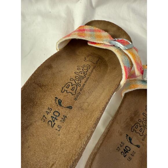 Birkenstock Birkis Menorca Plaid Pink Orange Slip On Sandals Sz 37/6 GS - Picture 5 of 5